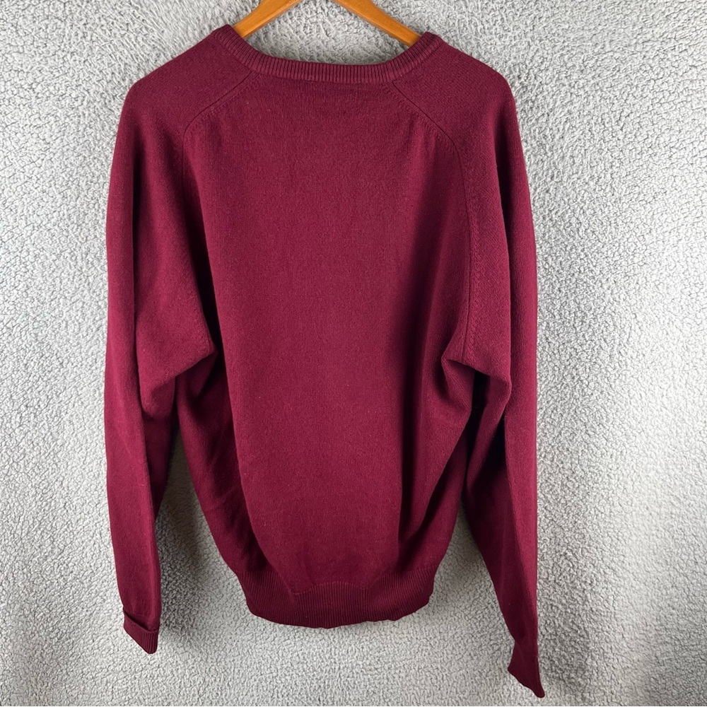 Alan Paine Size L/XL Lambswool‎ Burgundy V-Neck Vintage Sweater Made in England - Picture 11 of 13